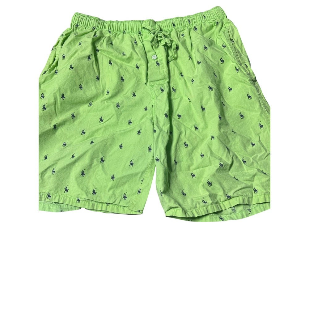 Polo Ralph Lauren Mens Lime Green Navy Pony Logo Cotton Sleep Pajama Shorts M - Picture 8 of 12